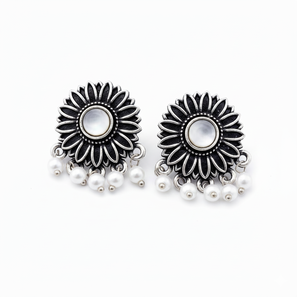12 Oxidized Designer Stud Earrings Set with Folding Jewelry Box