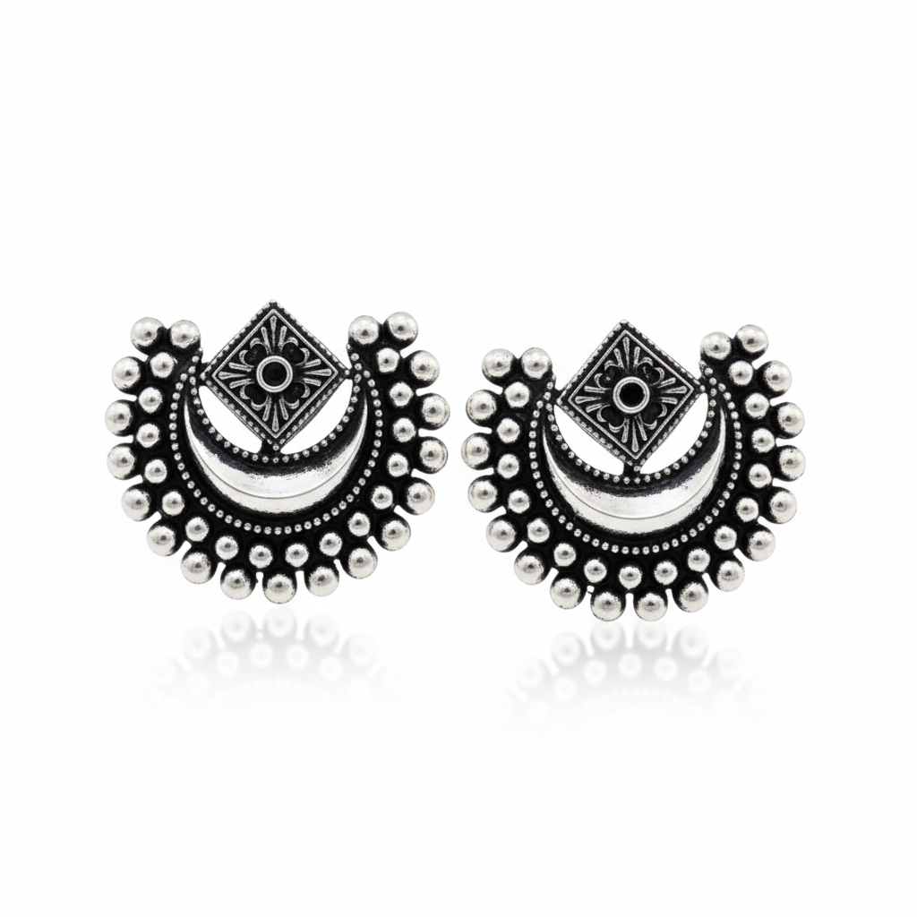 12 Oxidized Designer Stud Earrings Set with Folding Jewelry Box