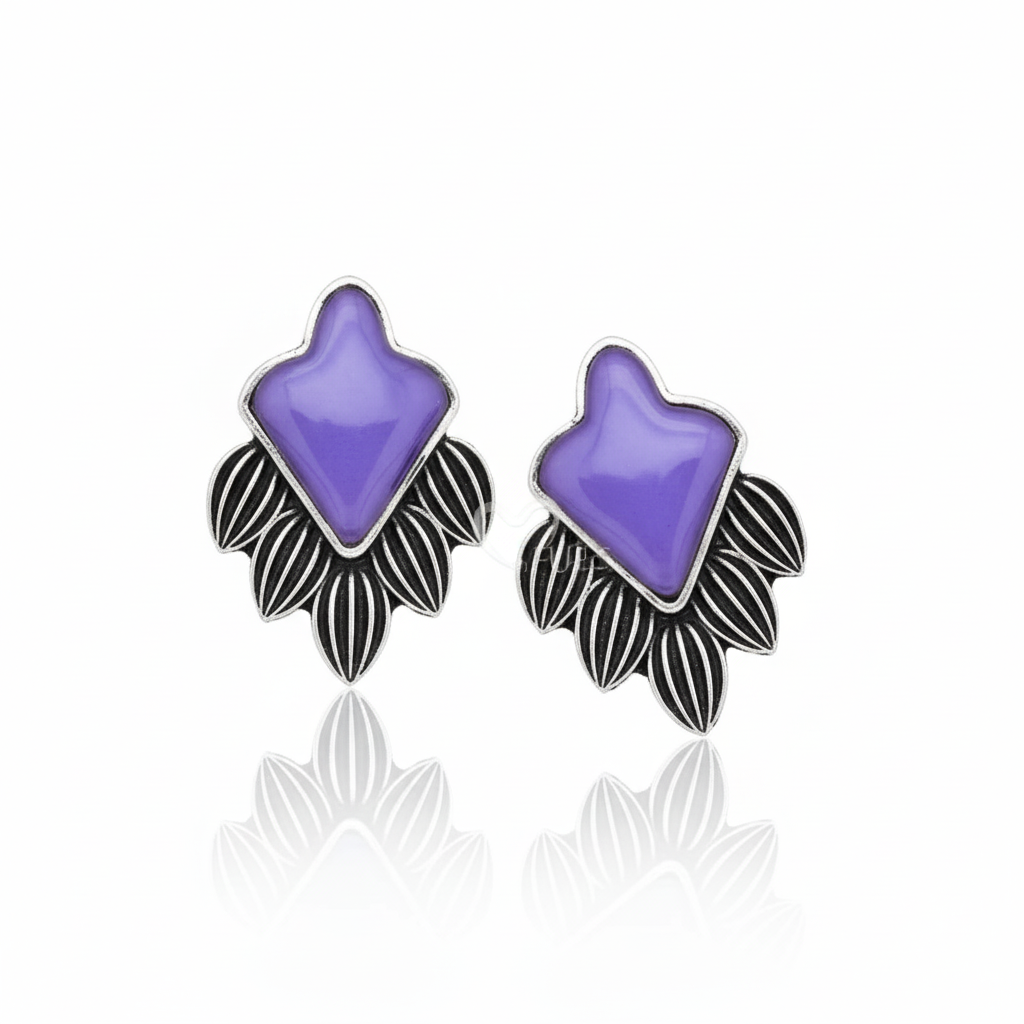 12 Oxidized Designer Stud Earrings Set with Folding Jewelry Box