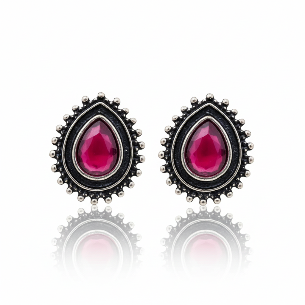 12 Oxidized Designer Stud Earrings Set with Folding Jewelry Box