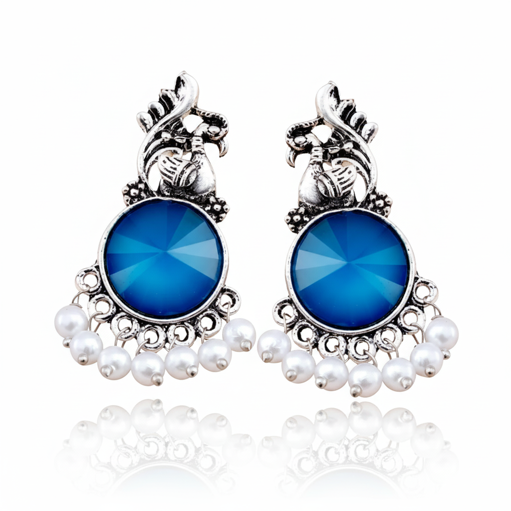 12 Oxidized Designer Stud Earrings Set with Folding Jewelry Box