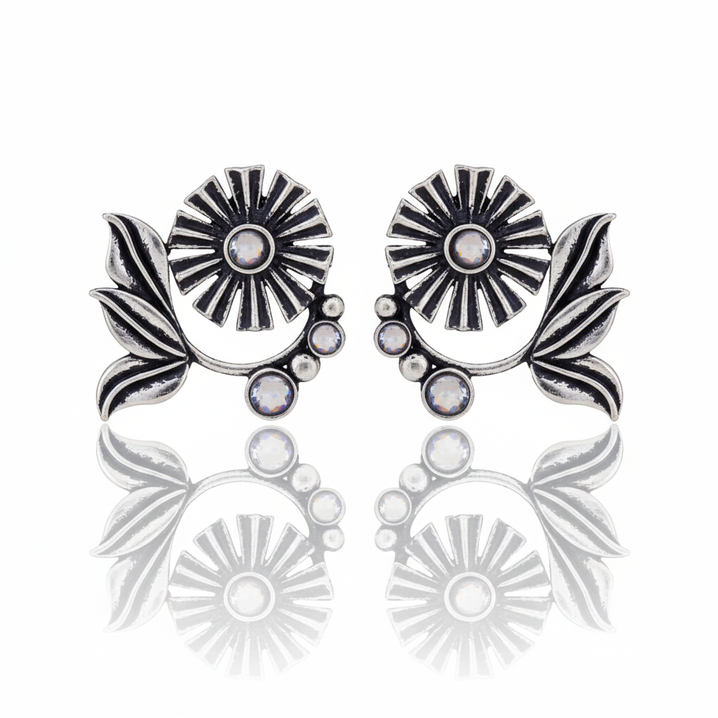 12 Oxidized Designer Stud Earrings Set with Folding Jewelry Box