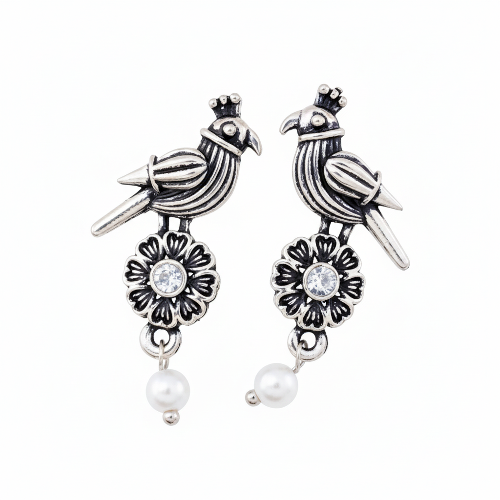 12 Oxidized Designer Stud Earrings Set with Folding Jewelry Box