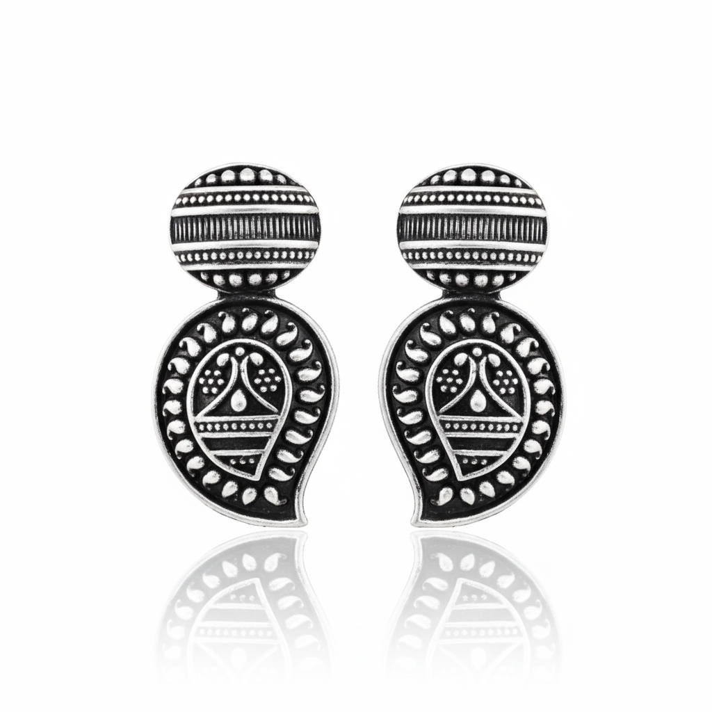 12 Oxidized Designer Stud Earrings Set with Folding Jewelry Box