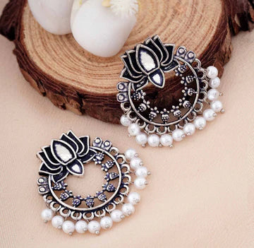 Lotus Motif Circular Earrings