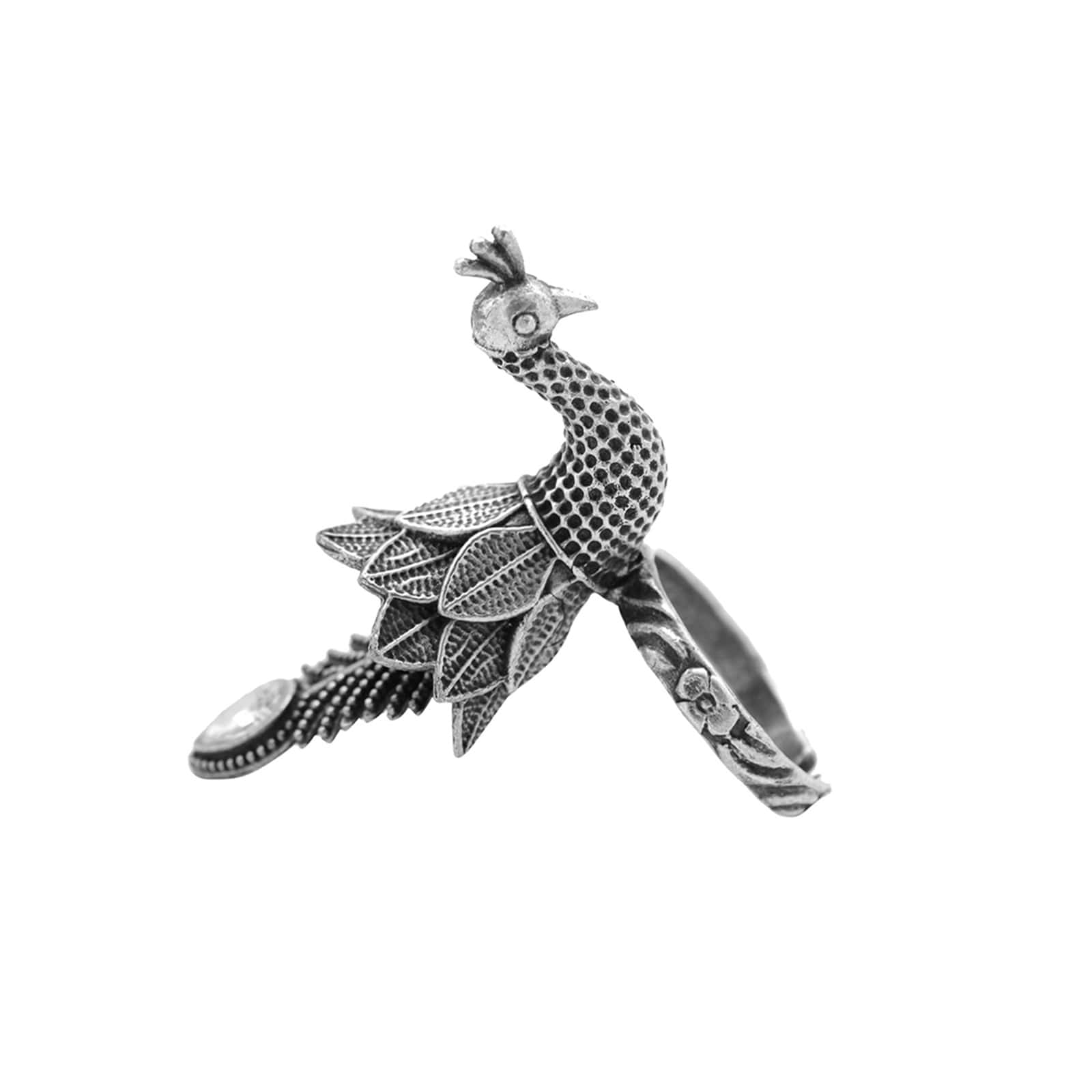 Silver Peacock Ring with Antique Oxidized Finish