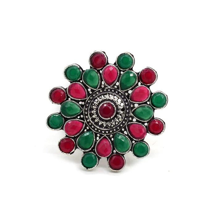 Silver Ring with Multi-Hued Stones by Vani